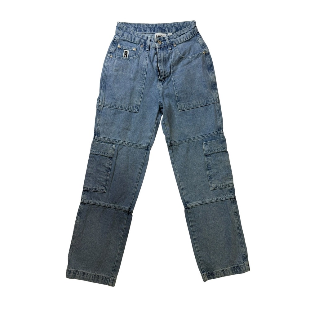 Ragged Jeans Women Light Wash Cargo Denim Straight Leg High Rise Blue Pants 26